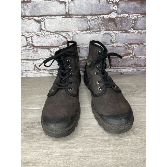Palladium Black Canvas Fabric Turn Down Lace Up Combat Boots Men Sz 12M US/46EU main image 9